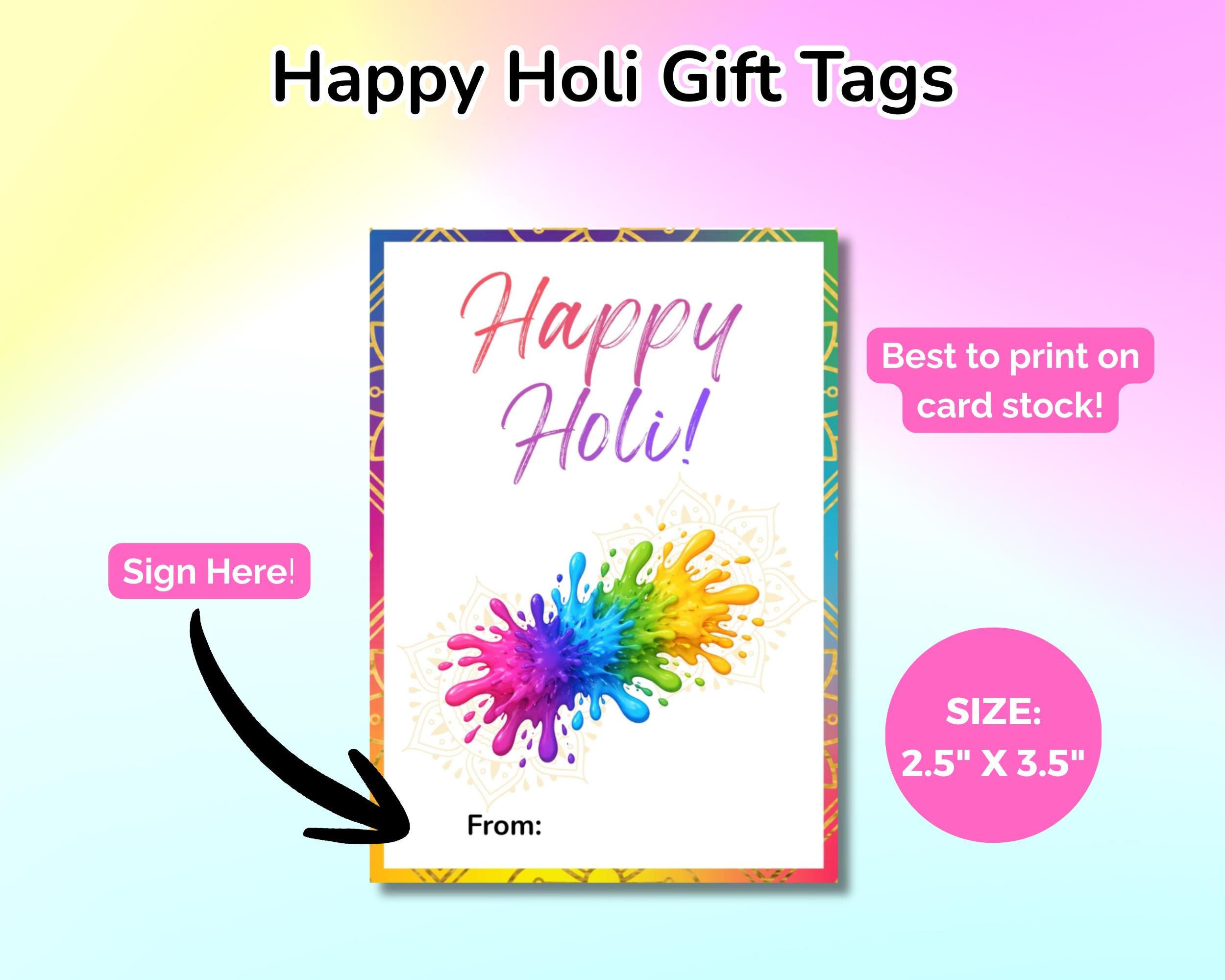 Happy Holi Gift Tags Printable, Holi Festival Sticker, Festival of ...