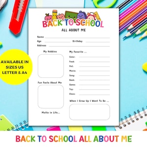 All About Me Worksheet For Back To School, First Day Of School Getting To Know You Activity, Get To Know Me Classroom Homeschool Activity