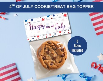 Happy 4th of July Treat Bag Topper, Patriotic Party Favor Label, 4th of July Printable, Independence Day Goodie Bag Tag, July 4th Decor
