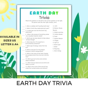 Earth Day Trivia Game Printable, Earth Day Quiz For Kid, Educational Earth Day Worksheet, Earth Day Party Game, Earth Day Printable Activity