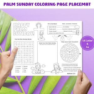 Palm Sunday Coloring Page Placemat, Holy Week Activity Sheet For Kids, Palm Sunday Craft, Educational Palm Sunday Printable, Religious Craft