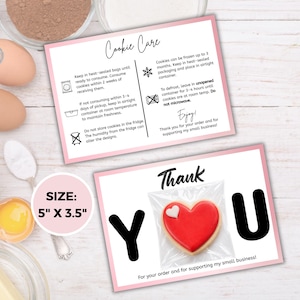 Sugar Cookie Care Card Printable, Thank You Cookie Card, Cottage Bakery Packaging Insert, Cookie Storage Instructions, Home Bakery Insert