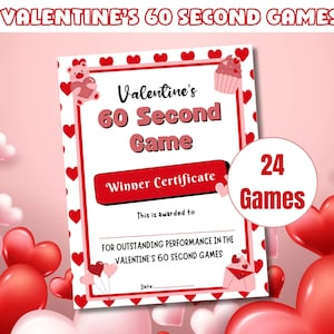 Valentines One Minute Games, 60 Second Game, Valentine Party Games, Classroom Valentine Activity, Galentines Day Games, Valentines Printable
