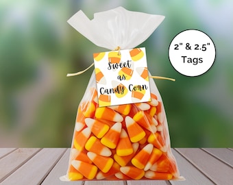 Sweet As Candy Corn Printable Gift Tag, Halloween Candy Corn Treat Bag Tag, DIY Halloween Favor Labels, Halloween Party Supplies Decor
