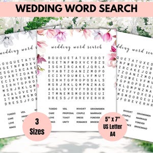 Gioco di ricerca di parole per matrimoni, puzzle di ricerca di parole floreali, gioco di nozze per il ricevimento, elegante gioco di ricerca di parole minimalista, caccia alle parole stampabile in formato A4