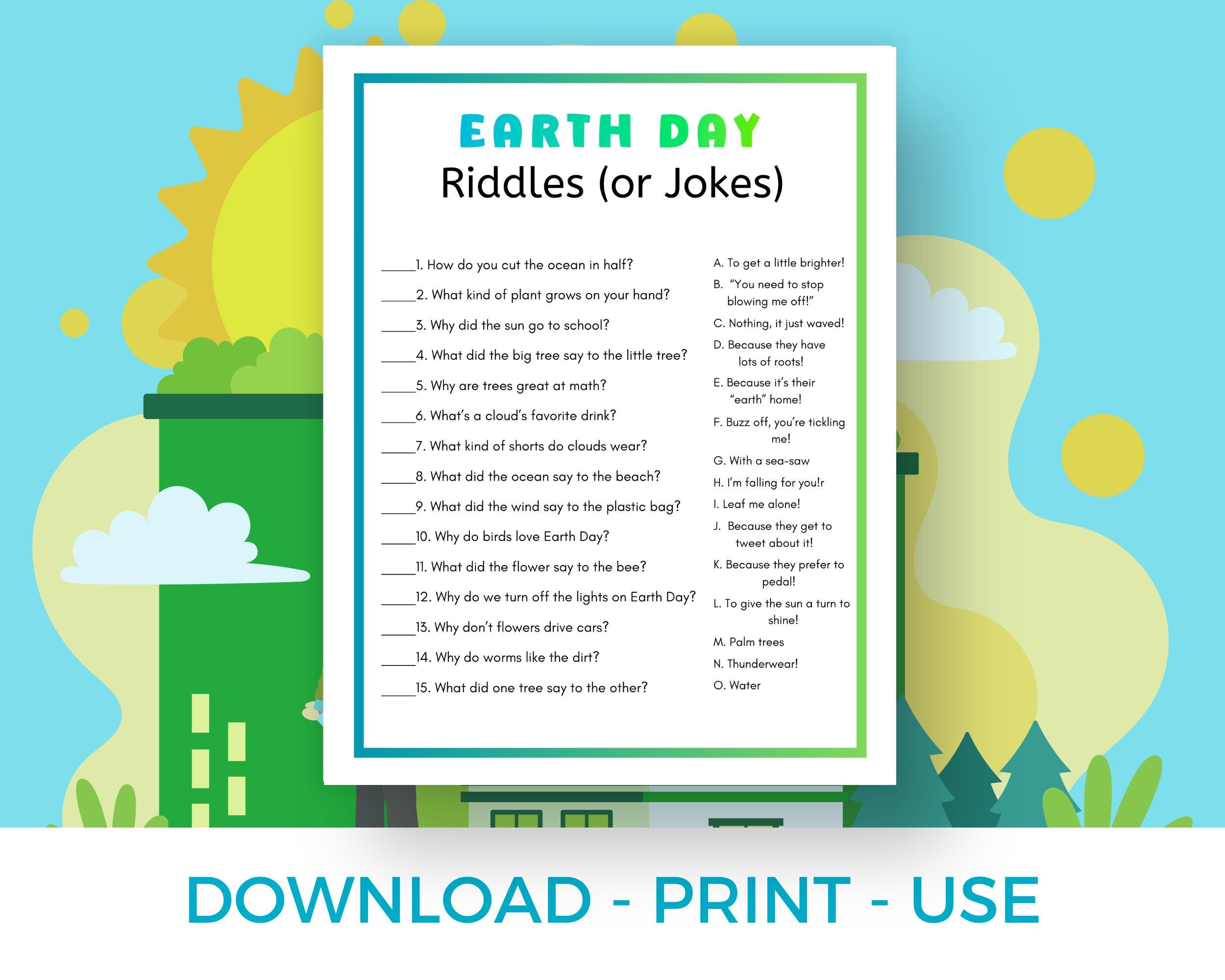 Earth Day Math Riddles Earth Day Riddles for Kids Printable Game, Funny Earth Day Jokes, Earth ...