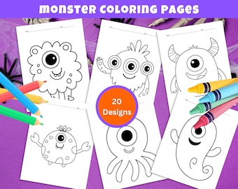 Cute Monster Coloring Pages For Kids, Easy Monster Coloring Printable For Preschool Kindergarten, Halloween Monster Craft, Monster Worksheet