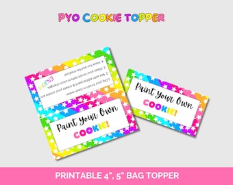 Paint Your Own Cookie Treat Bag Topper, Cookie Instructions, PYO Rainbow Label, Classroom Party Favor