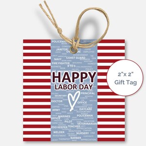 Red White Stripes Happy Labor Day Heart Cookie Treat Bag Gift Tag ...
