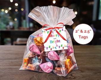 Merry and Bright Gift Tag, Christmas Lights Gift Bag Tag, Christmas Favor Tags, A4 Printable Christmas Label, Teacher Favor Tags