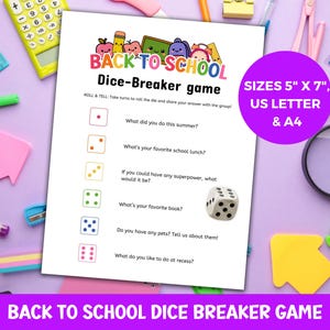 Würfel-Eisbrecher zurück in der Schule druckbar, Roll-and-Share-Spiel für Eisbrecher im Klassenzimmer, lernen Sie Sie kennen, Kinderwürfelspiel, treffen und grüßen
