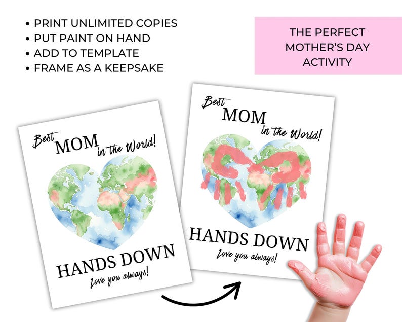 Best Mom Hands Down Handprint Craft, Mothers Day Handprint Craft, Kids ...