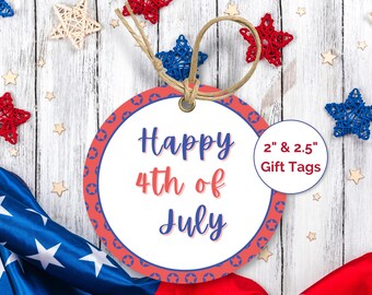 Etiqueta de presente "Feliz 4 de Julho", decoração patriótica para festa, etiqueta para sacolinha de lembrancinhas com estrelas, artigos para festa do Dia da Independência, lembrancinha imprimível para o 4 de Julho
