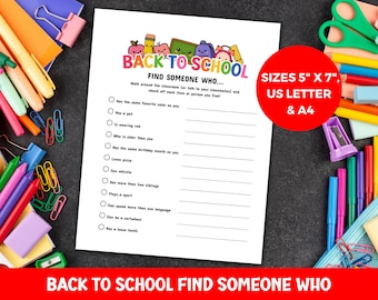 Find Someone Who Back To School Game, Get To Know You Classroom Icebreaker Activity, Conversation Starter For First Day Of School