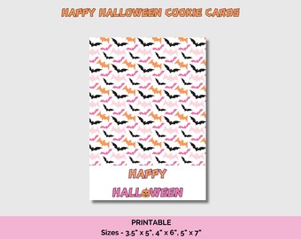 Etiqueta para decorar galletas de Halloween con forma de murciélago rosa, naranja y negro, regalo para niños, golosina o recuerdo de fiesta, actividad de Halloween para el aula