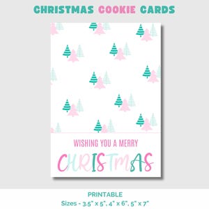 Tarjeta de galleta con forma de árbol de Navidad en color verde azulado y rosa, etiqueta decorativa con texto "Te deseo una feliz Navidad", obsequio para fiesta de actividades en el aula, agradecimiento a los maestros