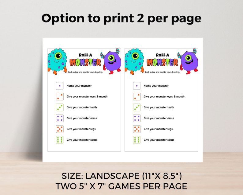 Printable Roll A Monster Game, A4 Halloween Dice Game for Kids, Build A ...
