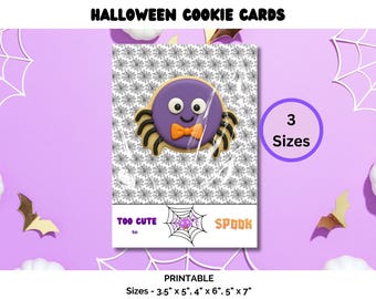 Too Cute To Spook Cookie Card, Halloween Spider Cookie Card Printable, Halloween Party Favor Cookie Holder, Spider Cookie Packaging