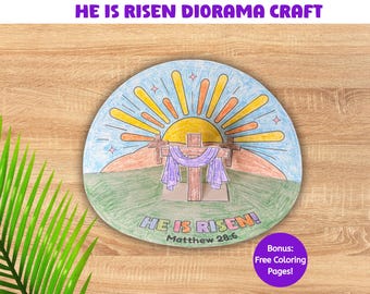 He Is Risen Diorama Craft Printable, Easter Christian Craft For Kids, Resurrection of Jesus 3D Paper Activity, Easter Sunday Craft