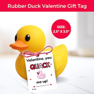 Etiqueta de regalo "You Quack Me Up", patito de goma para San Valentín, imprimible para el aula sin dulces