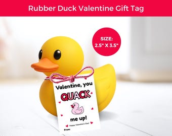 You Quack Me Up Gift Tag, Rubber Duck Valentine, Printable Non Candy Classroom Valentine