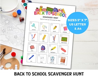 Back To School Scavenger Hunt Printable, School Supply Scavenger Hunt Game, School Treasure Hunt Worksheet, Back To School Activities Games