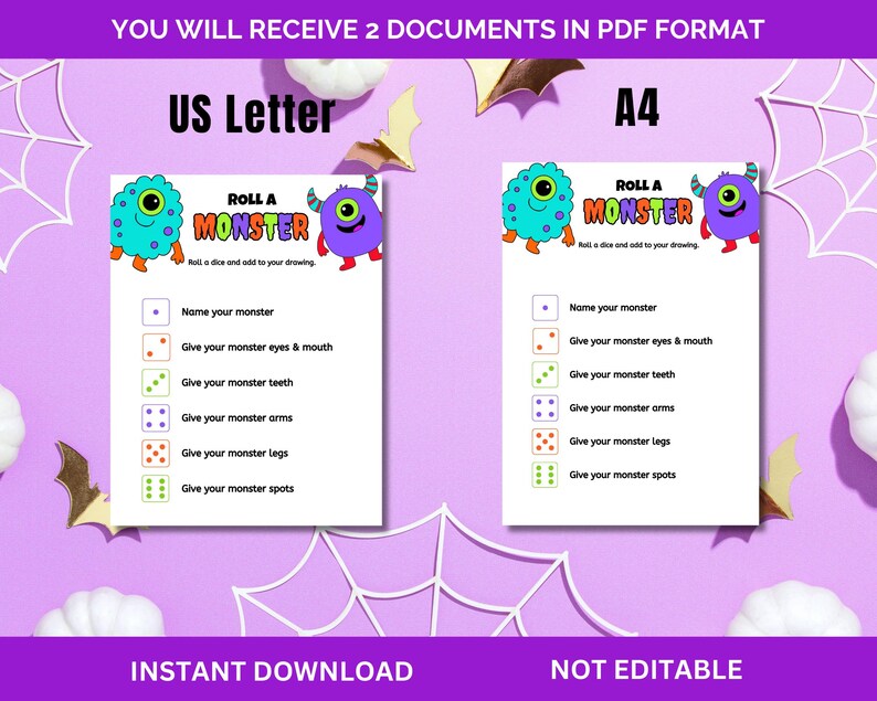 Printable Roll A Monster Game, A4 Halloween Dice Game for Kids, Build A ...