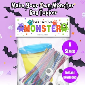 Machen Sie Ihr eigenes Monster Taschentopper druckbar, erstellen Sie ein Monster Kit, Halloween Monster Klassenzimmer Party Favor Tag, Non Candy Halloween Leckerei