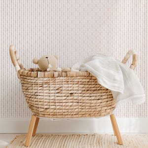 Soft Pink Striped Wallpaper | Nursery, Girls Bedroom, Bathroom, Playroom, Pink and White Modern Preppy Stripes Removable Luxury Wallpaper