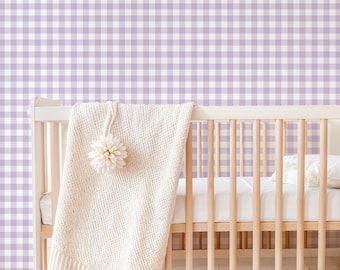 Purple Gingham Wallpaper for Baby Girl Nursery, Tween and Teen Girls Room | Cottage, Shabby Chic, Preppy, Grandmillennial | Lavender Lilac