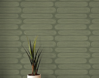 Dark Green Modern Japandi Minimalist Wallpaper | Luxury Peel and Stick, PrePasted, NonPasted, Vinyl, Grasscloth | Geometric Abstract Stripes