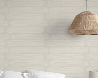 Abstract Geometric Beige Wallpaper for Modern Organic Minimalist Style Rooms with Japandi Wabi Sabi Shapes