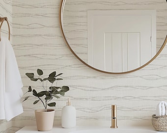 Beige Wabi Sabi Lines Wallpaper | Neutral, Coastal, Minimal, Japandi, Organic Modern, Heritage | Bedroom, Dining Room, Powder Room, Entry
