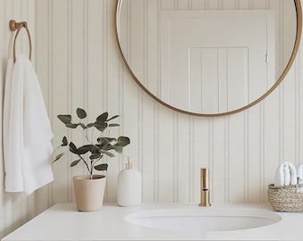 Neutral Light Beige and Cream Stripes Wallpaper with Woven Linen Texture | Coastal Grandmother, Heritage, Cottage Chic, Grandmillennial