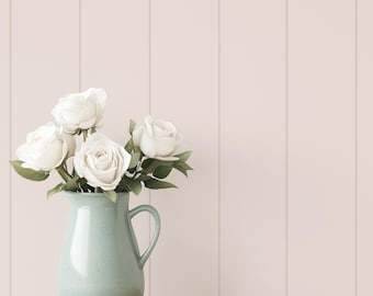 Pink Striped Faux Paneling Wallpaper | Cottagecore Baby Nursery, Girls Room, Playroom | Vertical Shiplap Look