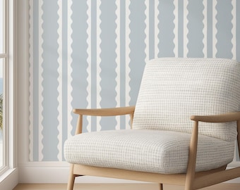 Light Blue Scallop Stripe Wallpaper for Girl Nursery, Bedroom, Girly Teen Room | Coquette, Coastal, Grandmillennial, Ruffles