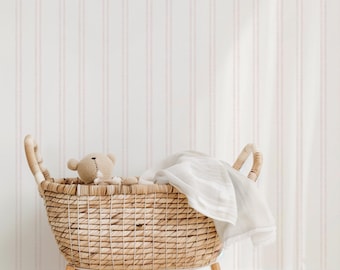 Blush Pink and Light Cream Stripes Wallpaper with Woven Linen Texture | Cottage Chic, Grandmillennial, Cottagecore, Coastal Granny, Heritage
