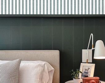 Green Stripe with Linen Texture Wallpaper | Coastal Nursery, Bedroom, Dining Room, Powder Room