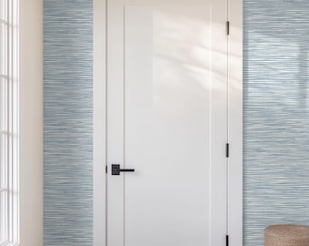 Blue Coastal Textured Wallpaper in Sky Blue and Cream Abstract Stripes | Serene, Minimal, Modern Heritage, Luxury Wallpaper