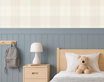 Light Beige Plaid Wallpaper | Neutral Baby Nursery, Playroom, Boy Bedroom, Teen Room, Office |Grandmillennial, Modern, Heritage, Traditional