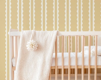 Wavy Stripes Muted Yellow and Cream Wallpaper for Girls Room, Baby Girl Nursery, Bedroom, Playroom | Whimsical Cottagecore