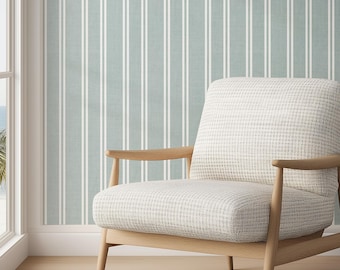 Seafoam Green Striped Linen Texture Wallpaper | Coastal Grandmother, Heritage, Organic Modern, Beach House, Lake Living