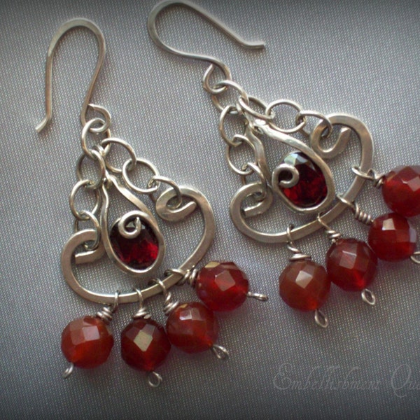 Tosca OOAK Wire Wrapped Garnet Carnelian Chandelier Earrings