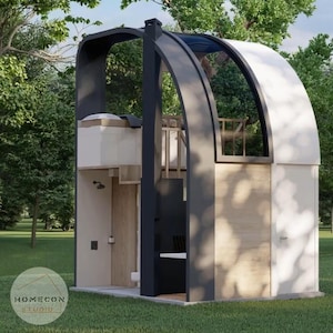 Tiny House van 4 x 3 m met 2 verdiepingen en 1 slaapkamer | Tiny Loft-project met plattegronden en hoogteverschillen dwg, pdf, 3D-blenderbestanden + OBJ, FBX, DAE-export