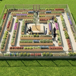 50&#39;x50&#39; Erhöhte Gartenbeet-Pläne - DIY-abgeschlossener geschützter Garten mit Zaun und Bepflanzung