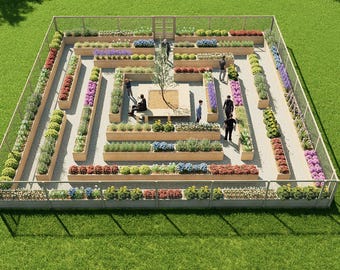 50&#39;x50&#39; Raised Garden Bed Plans – DIY Enclosed Sheltered Garden with Fence and Planting