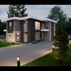 Modern huisplan met 2 verdiepingen | Villa met 4 slaapkamers en 3 badkamers | CAD- en 3D-model (metrisch en imperiaal) | OPPERVLAKTE: 274 m² (2953,45 m²)