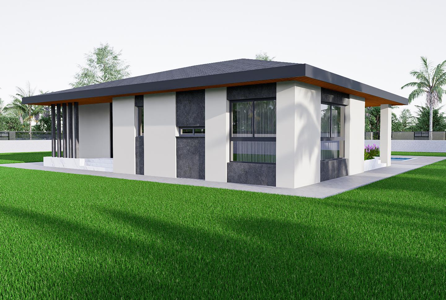 Modern 2bedroom Villa Plan Single Story House Design DWG & PDF — free download