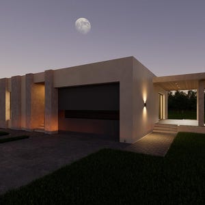 Modern minimalistisch huisplan | Huis met één verdieping | 3 slaapkamers, 2 badkamers | DWG-, pdf- en 3D-model | Metrische en Engelse eenheden