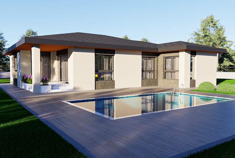 Modern 2 Bedroom House Plan With Pool PDF, DWG Etsy — free download